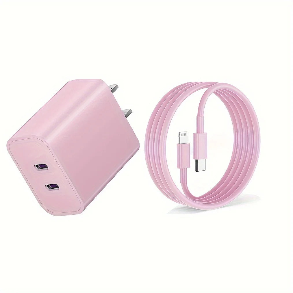20W Dual Port USB C Charger Block With 6.6FT Long USB C To Lightning Charging Cable For IPhone 14 Pro/13 Pro/12 Mini/12/11/iPad