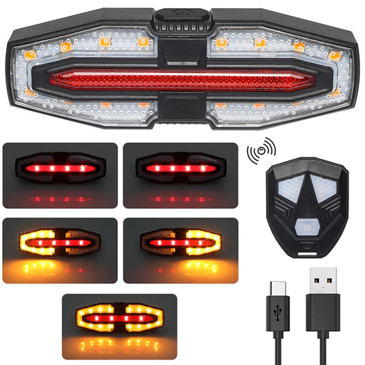 Rechargeable Bike Tail Light with Turn Signals Warning Bike Lights Wireless Remote Control Cycling Back Light for Night Riding