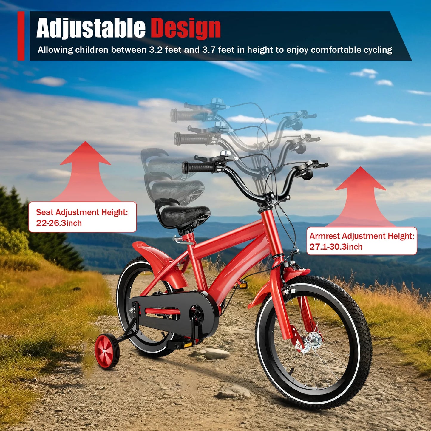 14 Inch Children’s Bicycle with Training Wheels .Kids Bike for Ages 2–5, Adjustable Seat & Handlebars, Boys & Girls