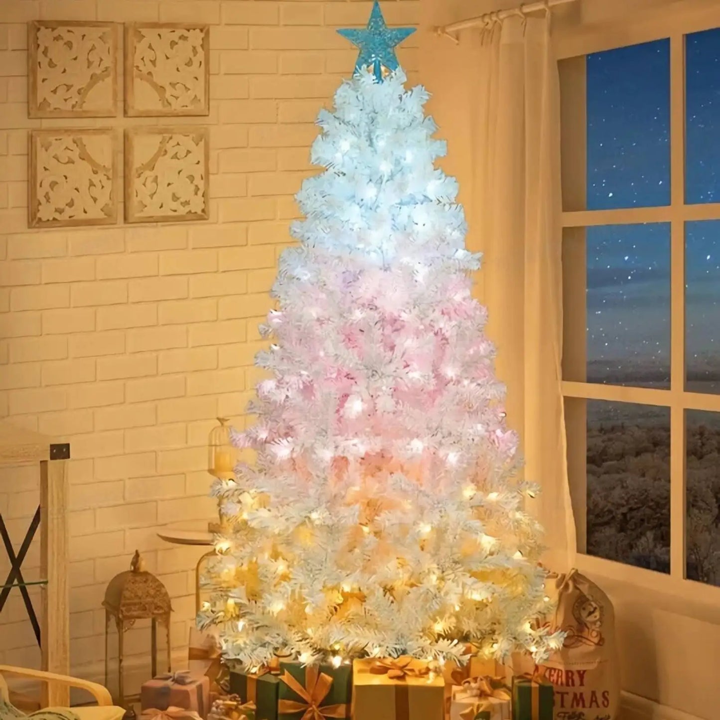 White 7.5ft Christmas Tree 1450 Branches 8 Flashing Modes