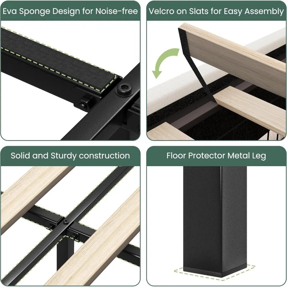 Size Bed Frame with 4 Storage Drawers and Wingback Headboard Linen Upholstered Platform Bed Frame with Wooden Slats, Easy