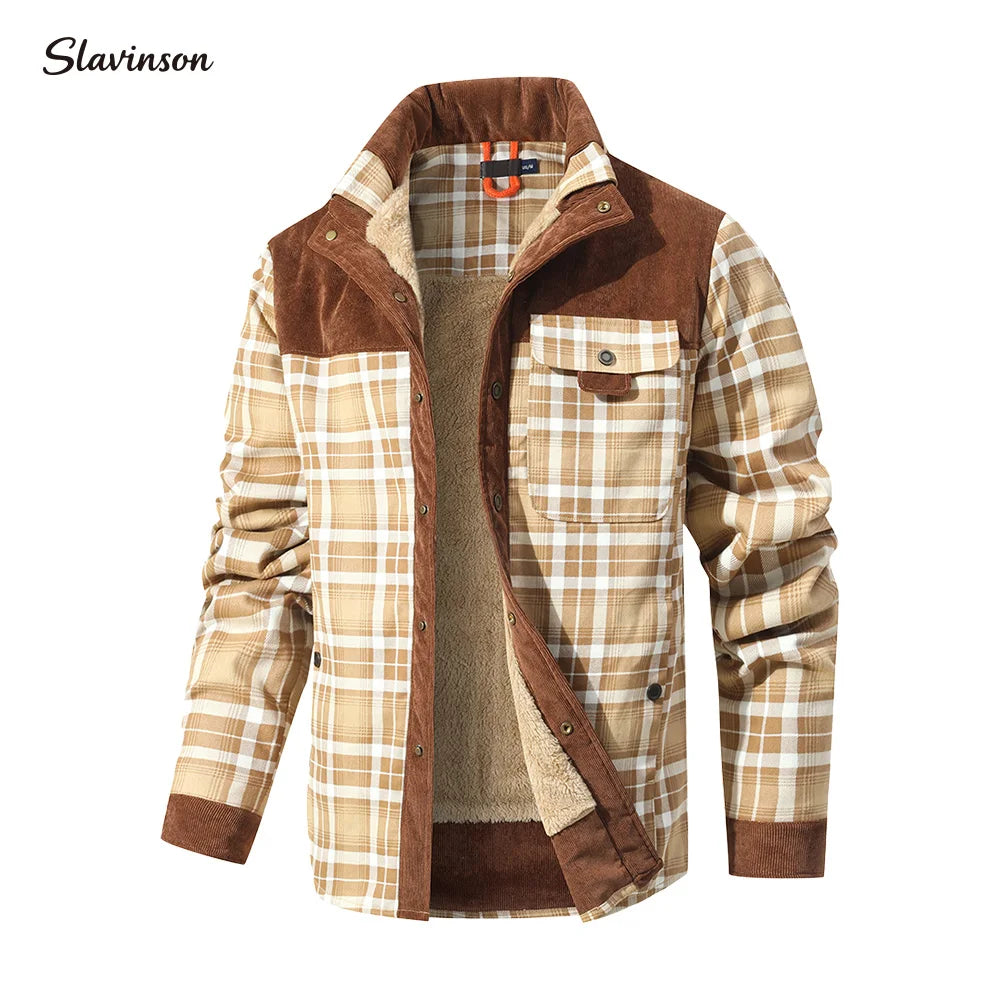 Men’s Sherpa Lined Plaid Bomber Jacket