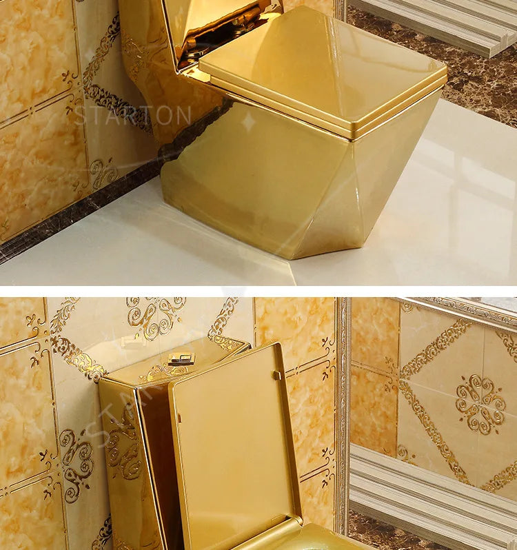 Luxury Gold Electroplated One-Piece Ceramic Toilet . Modern Designer Bathroom Fixture