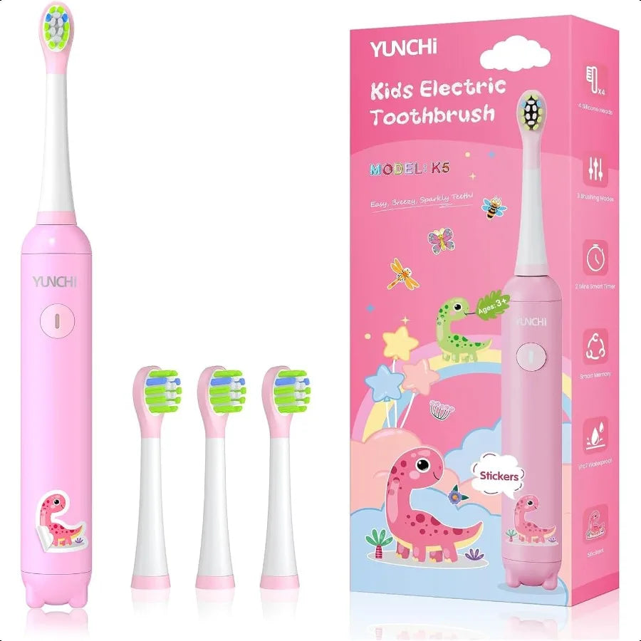 K5 Electric Toothbrush Rechargeable with Waterproof Stickers odes with 2 Minutes Timer Toddler Sonic Toothbrush for Girls Ages