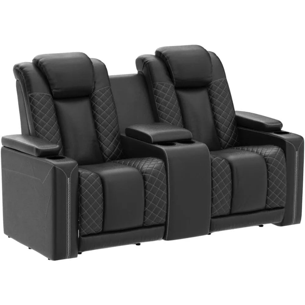 Home Theater Seating, Electric Power Recliner Chairs with USB Ports and Cup Holders, Breathable Faux Leather Recliner Set with