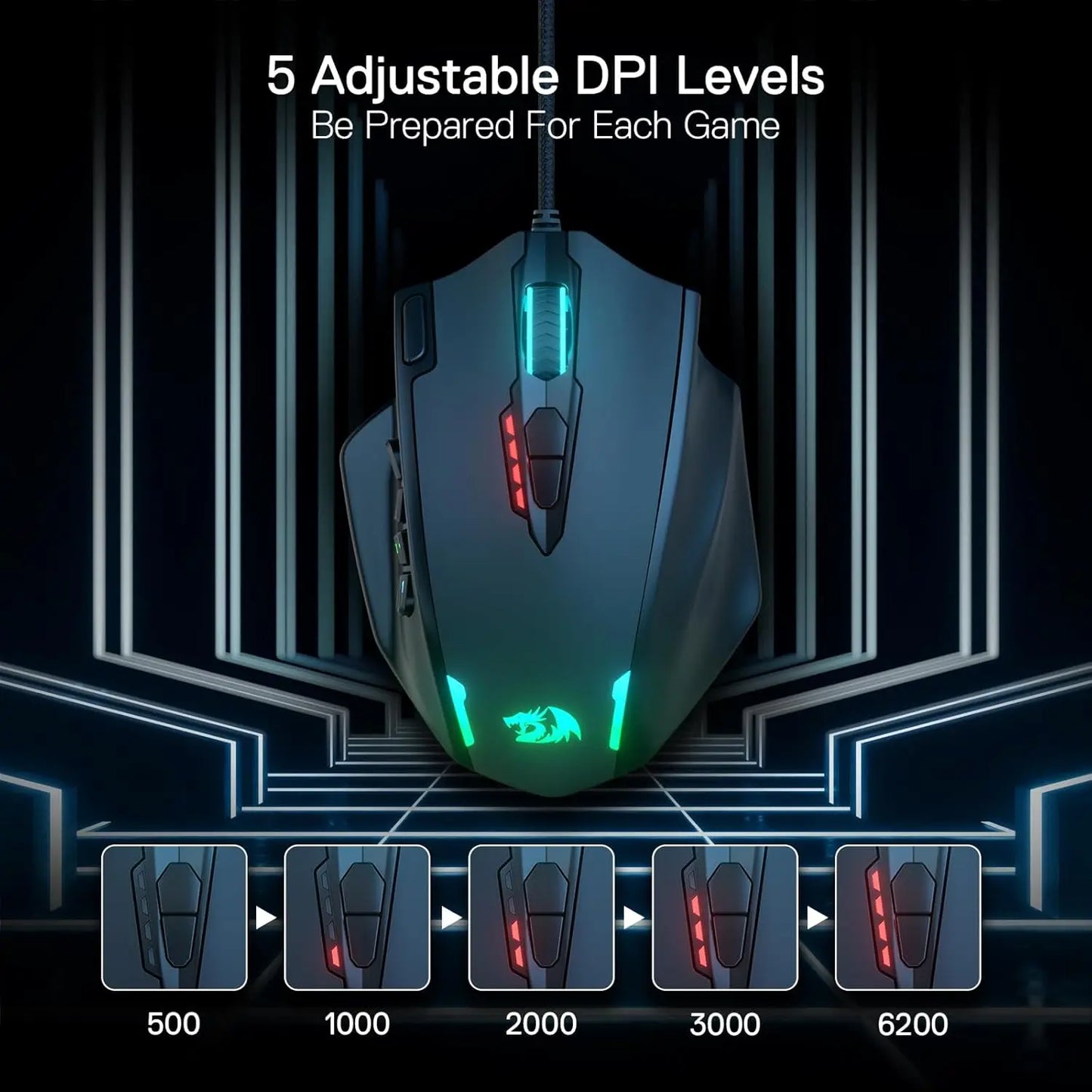 Redragon Wireless RGB Gaming Mouse with Programmable Buttons, Ergonomic Optical Mouse, Adjustable DPI for PC & Laptop