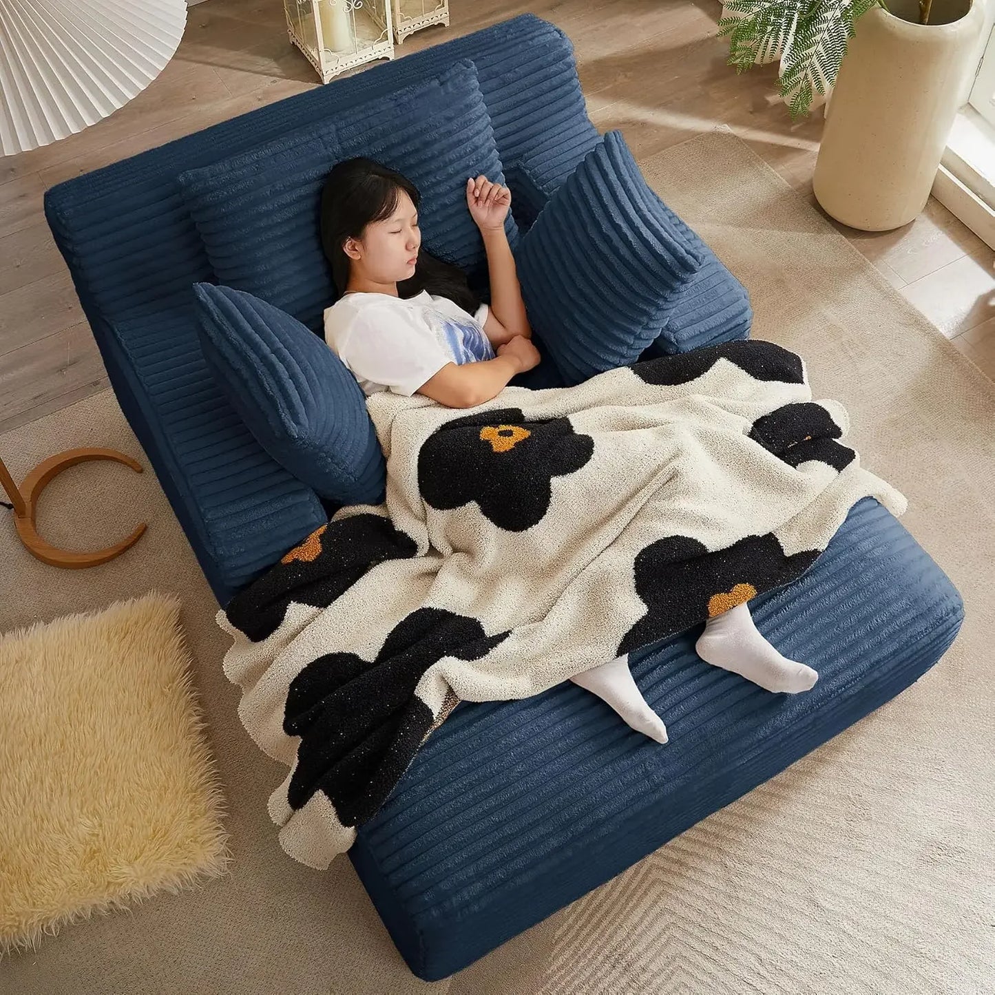 49" Chaise Lounge Indoor, Oversized Chaise Lounge Chair with 3 Comfy Pillows for Living Room Bedroom, Wide Arms Corduroy Fabric
