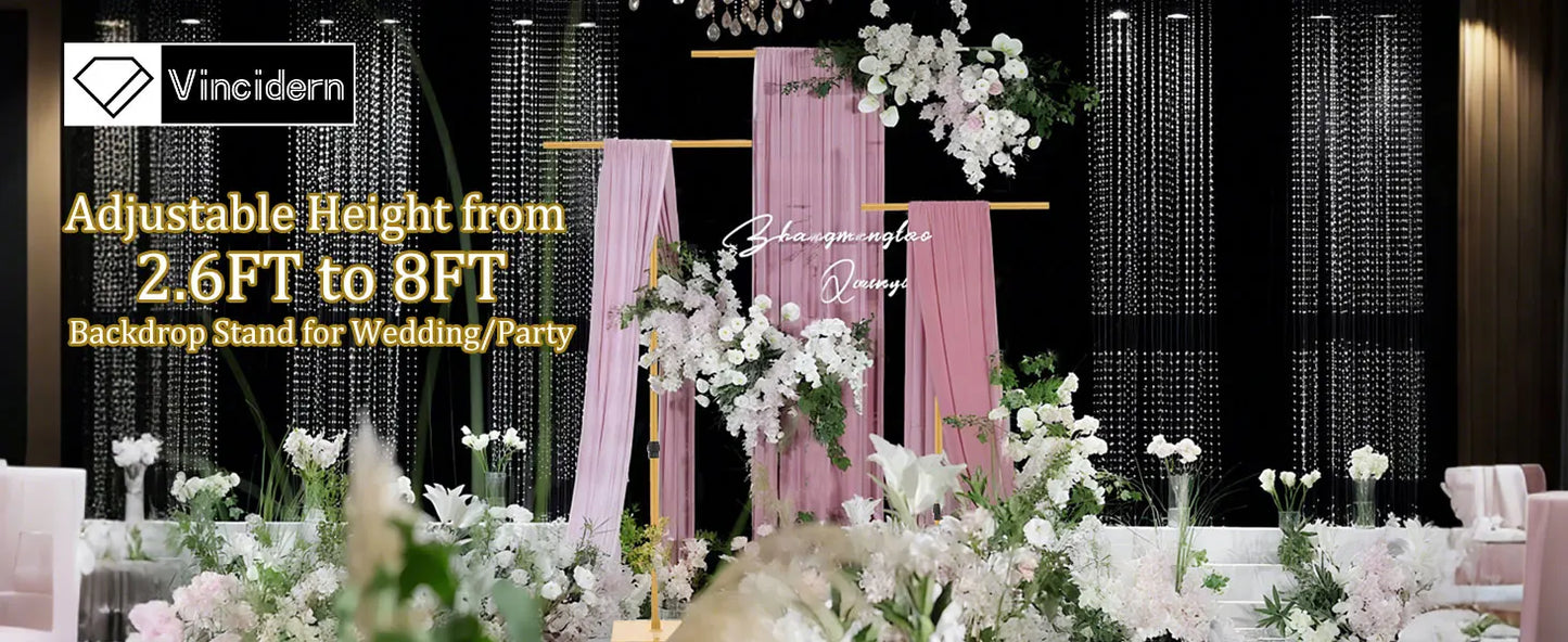 2-Piece Heavy-Duty T-Shape Backdrop Stand Set.  Adjustable Metal Wedding Arch & Party Backdrop Display Frame for Birthdays, Baby Showers & Events