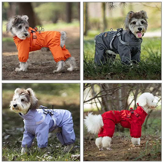 Waterproof Dog Raincoat with Harness . Reflective All-Weather Pet Jumpsuit