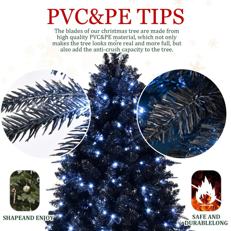 7FT Pre-Lit Black Artificial Christmas Tree with 450 White LED Lights . Premium Holiday Décor