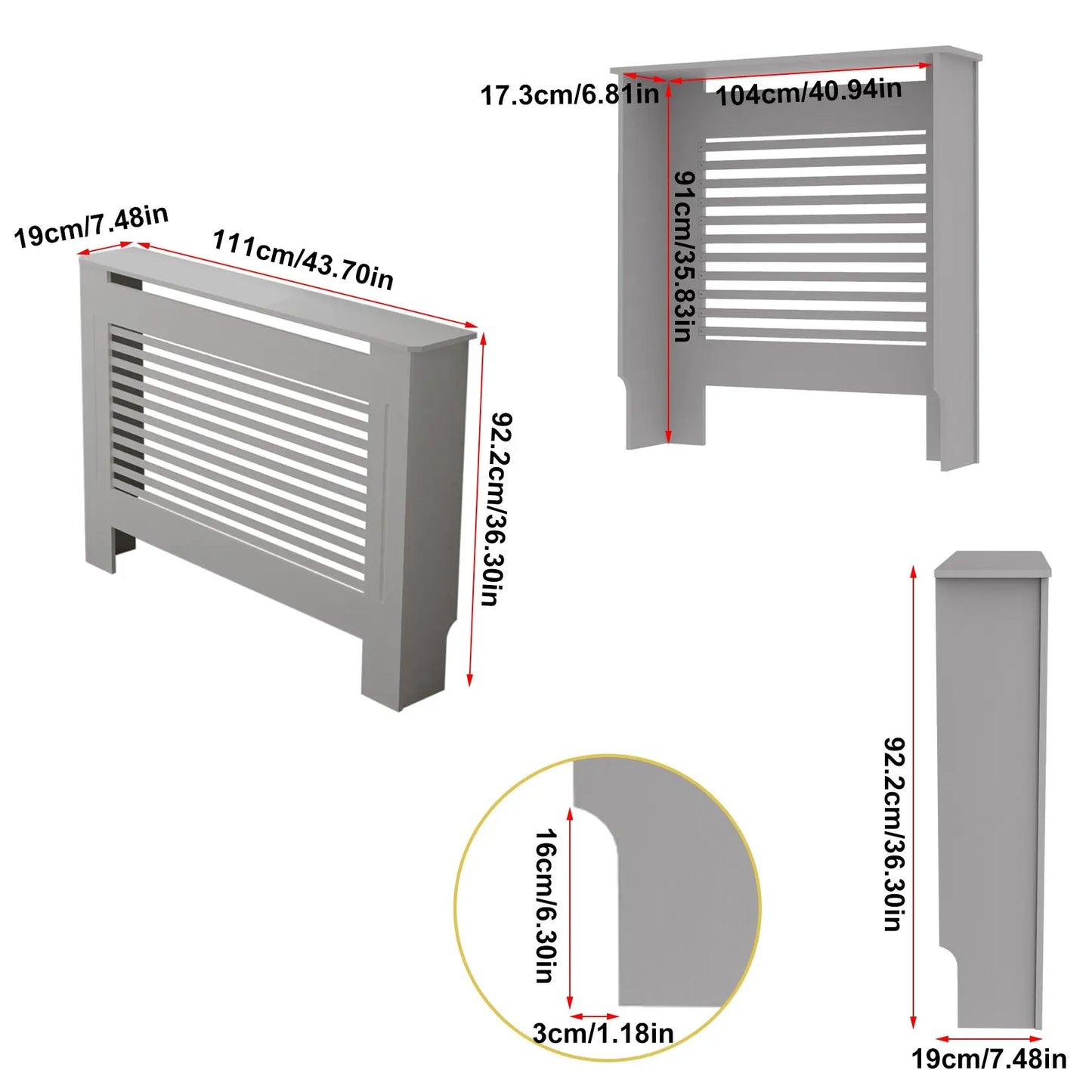 S M L XL Extra Tall 92CM Radiator Cover MDF Cabinet Grill Shelf Fence Panel Barrier