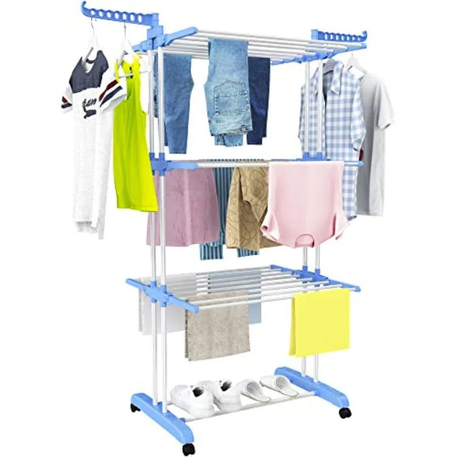Large 4-Tier Foldable Clothes Drying Rack with Side Wings for Indoor & Outdoor Laundry