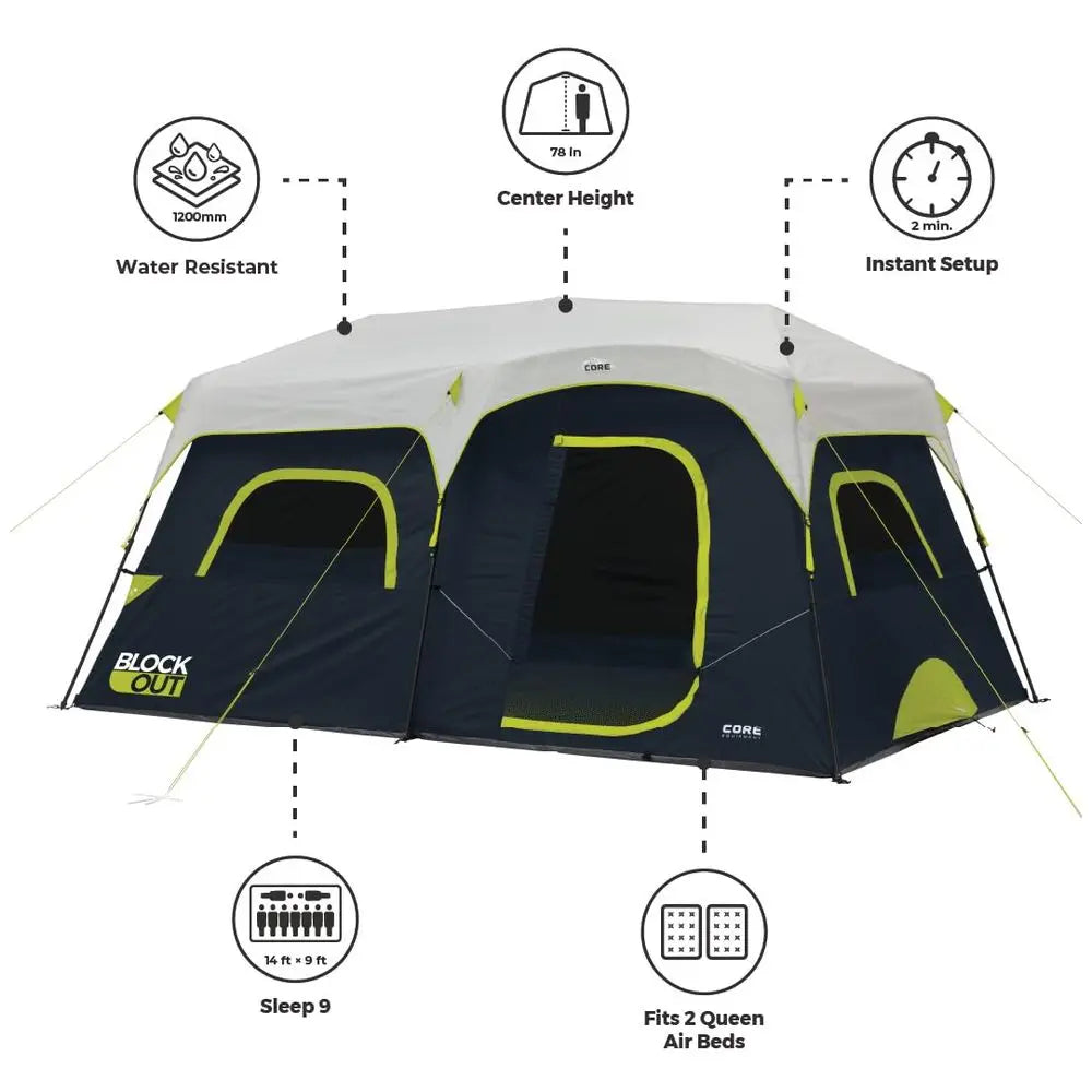 Blackout Instant Cabin Tent – Large Family Dark Room Camping Tent with Easy Setup