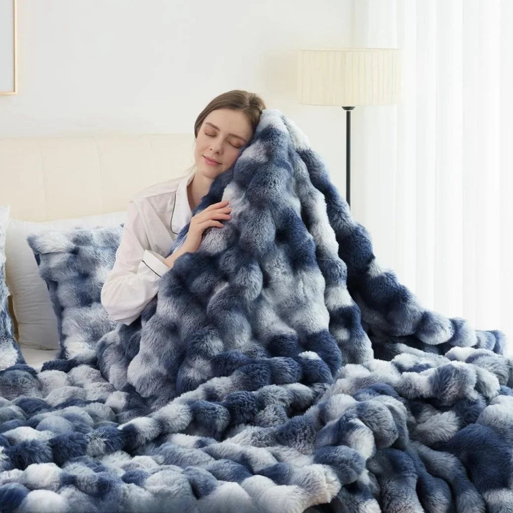 Luxury Faux Rabbit Fleece Weighted Throw Blanket