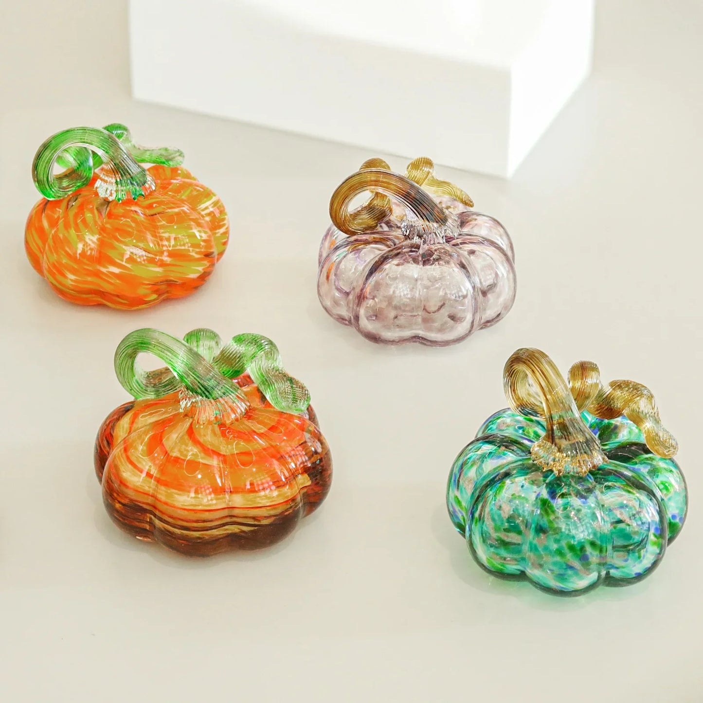 Color Crystal Pumpkin Figurine Collectible Hand Blown Glass Pumpkin Ornament Fall & Harvest Thanksgiving Halloween Gift