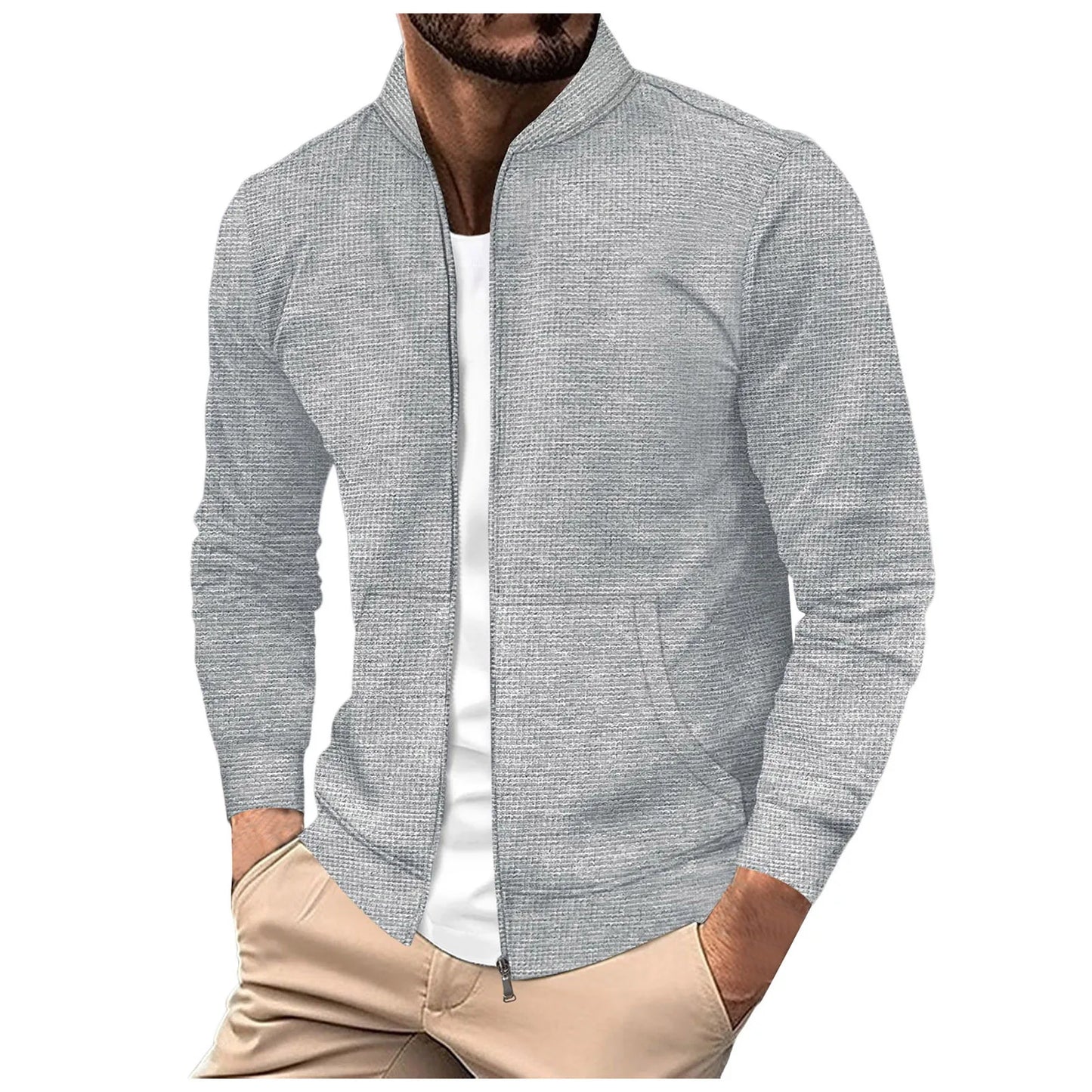 Men'S Casual Solid Color Zipper Jacket Men'S Pocket Lapel Slim Cardigan Jacket Men'S Trendy Simple Standing Jackets 남성의류