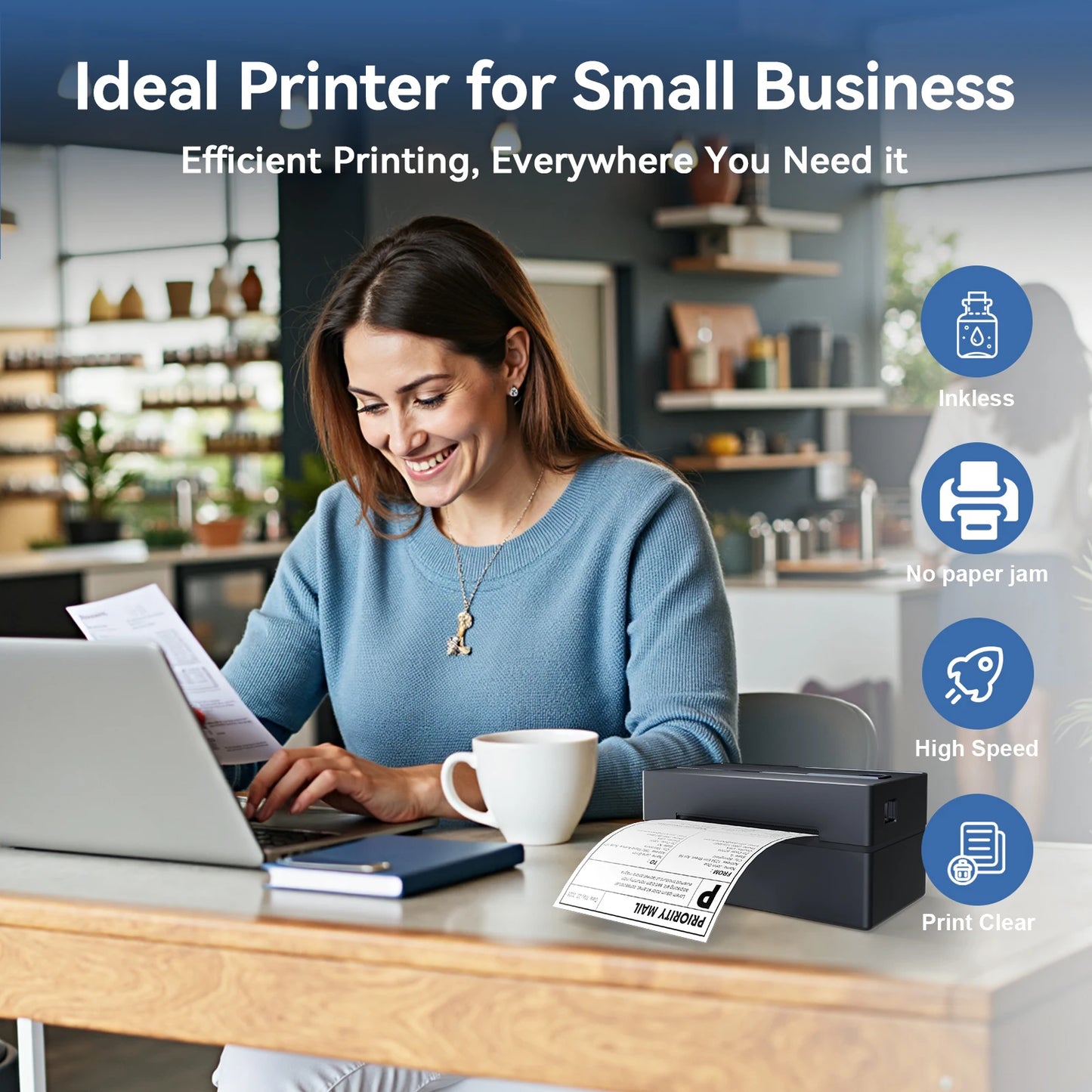 Portable 4x6 Thermal Shipping Label Printer for Small Business & Home Office