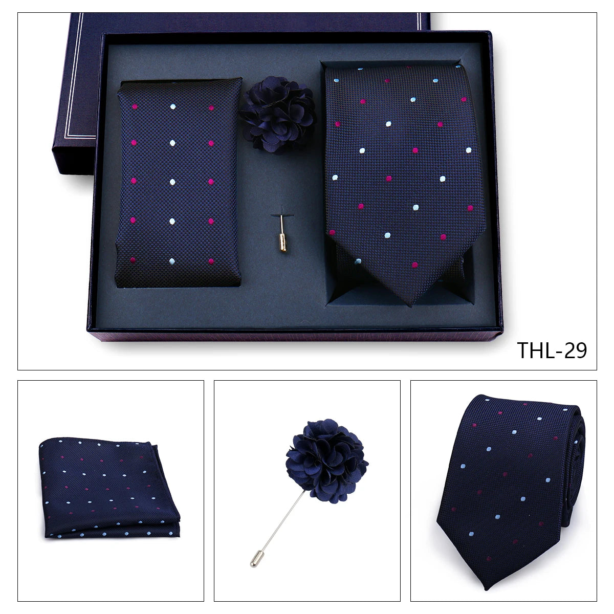 Luxury Men’s Paisley Necktie Gift Set. Silk Tie, Pocket Square, Cufflinks & Gift Box for Weddings & Business