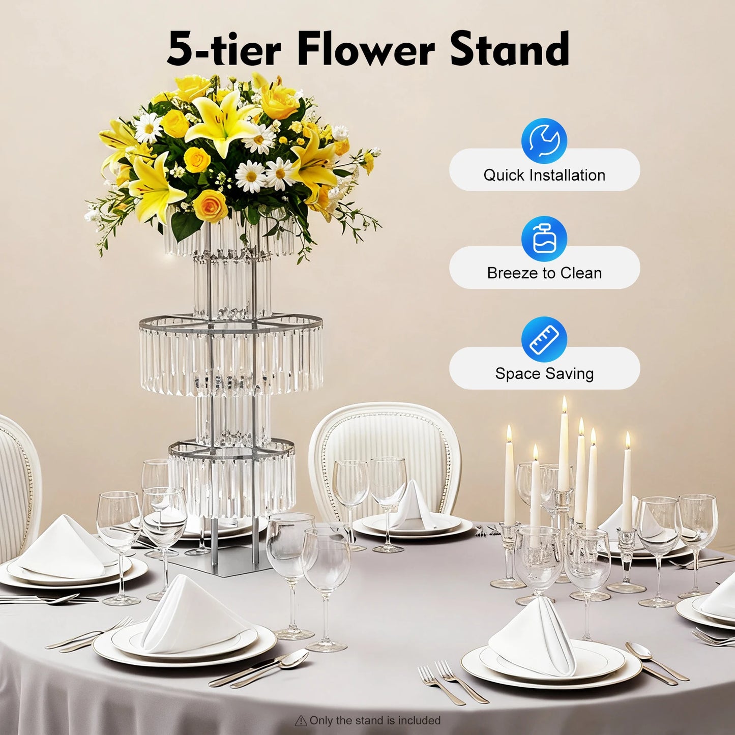 5 Tiers Acrylic Flower Stand Wedding Centerpiece Display Flower Holder Free Standing Decor for Parties, Banquets & Events
