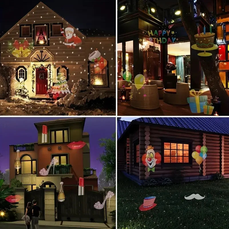 Christmas Snowflake Projector Light . Rotating LED Holiday Decoration with 16 Festive Patterns