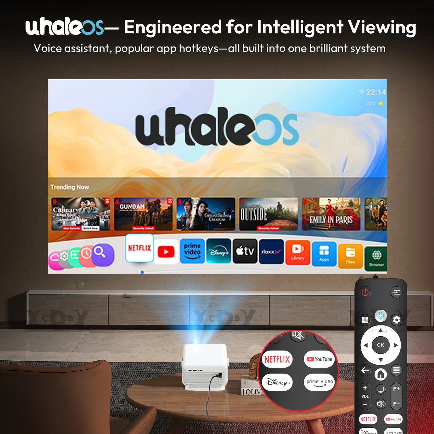 XGODY N6 Pro Netflix Officially 4K Projector Voice Control Smart Android TV Whale OS 32GB ROM for Outdoor Movie Home Theater