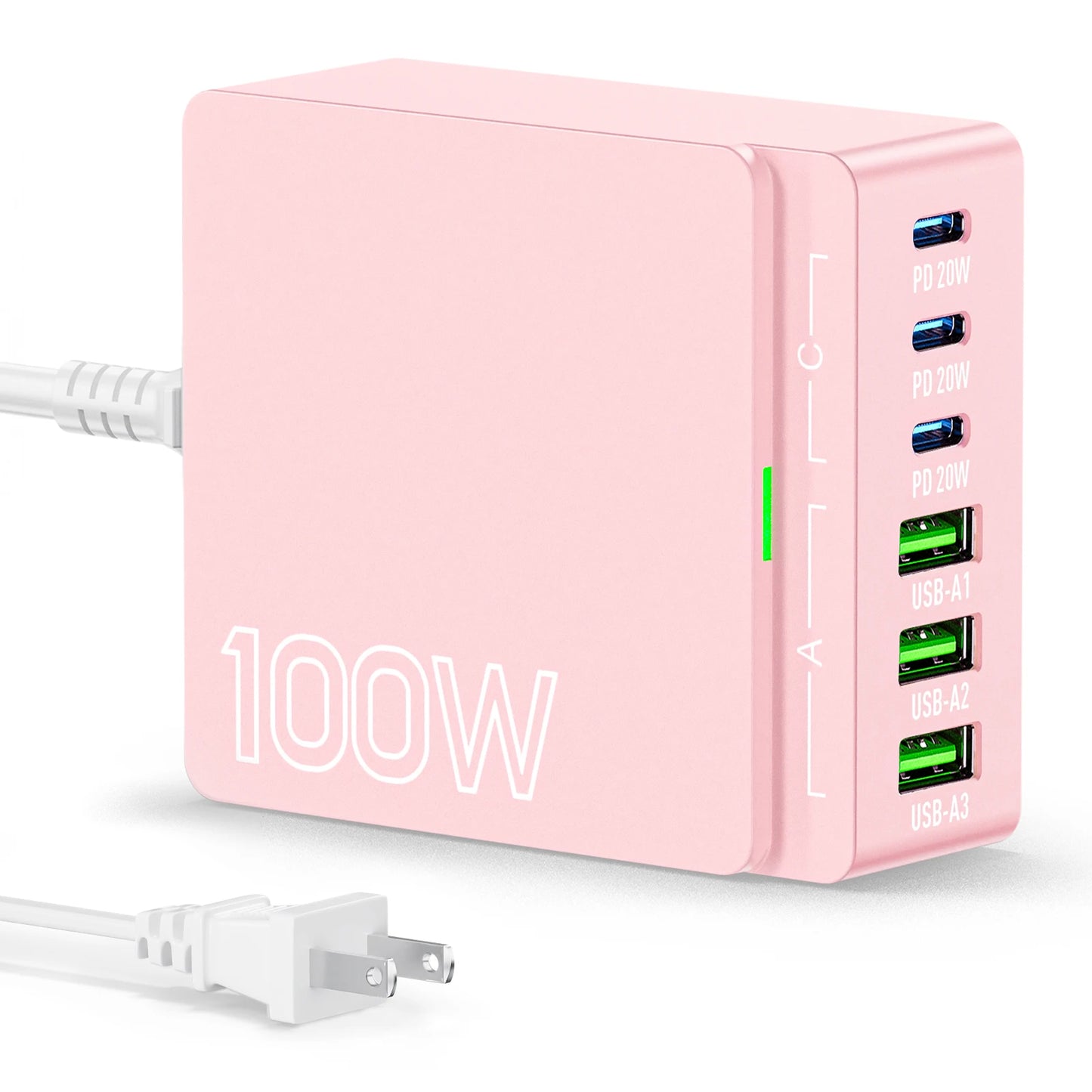 100W GaN 6-Port Fast Charging Station.USB-C & USB-A PD 3.0 Quick Charge Desktop Charger for iPhone, Samsung, iPad, MacBook & More
