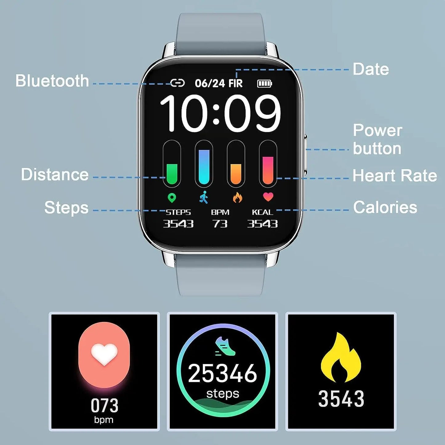 1.69” Bluetooth Smart Watch with Fitness & Health Tracking