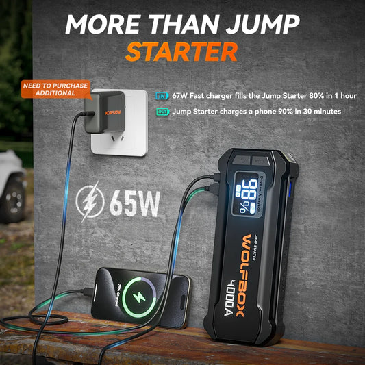 4000A Portable Car Jump Starter Battery Pack .12V Battery Booster, USB Fast Charger & LED Emergency Light