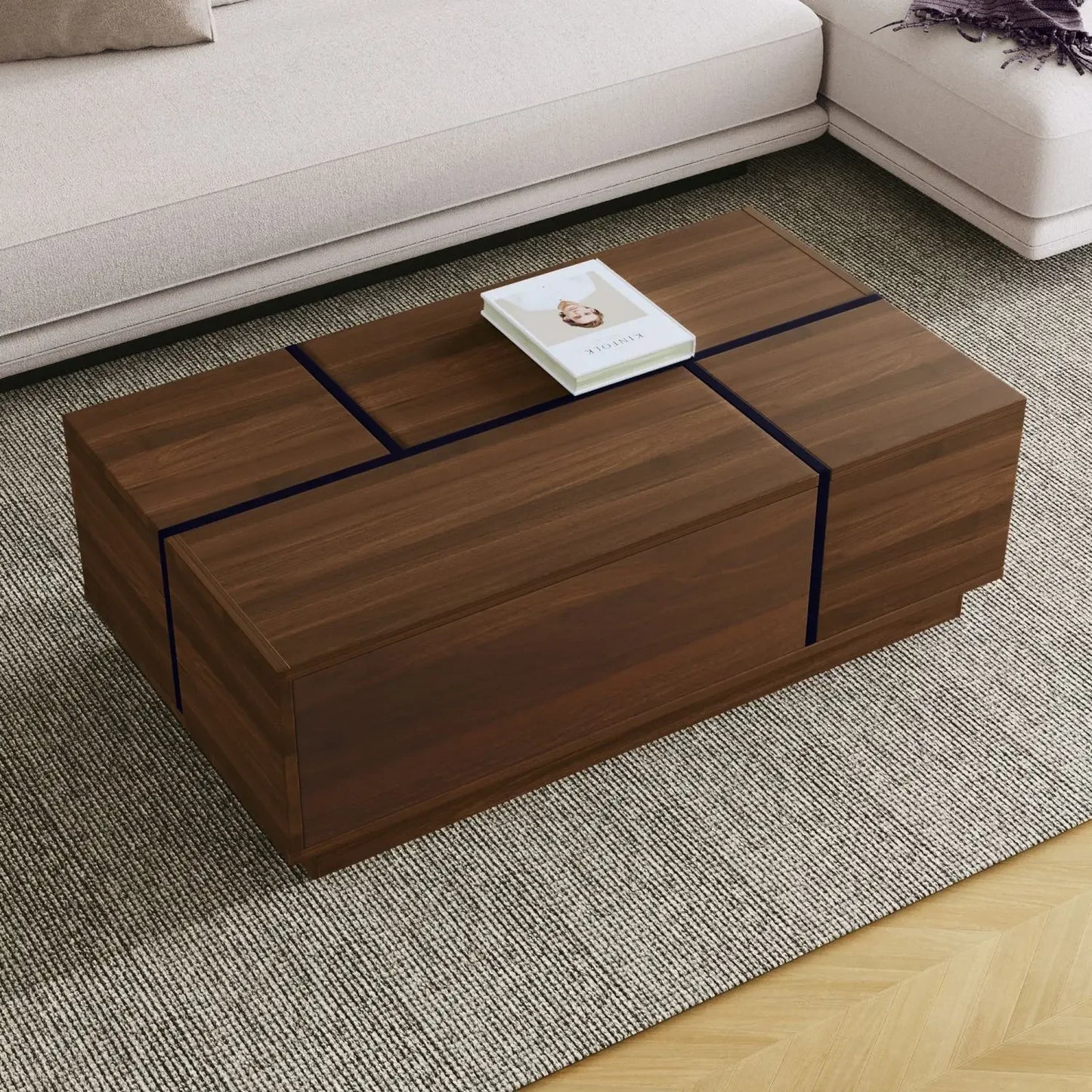Rectangular Sliding Top Coffee Table with 2 Drawers and 2 Hidden Storage for Living Room 47.2" (Walnut),Café Tables