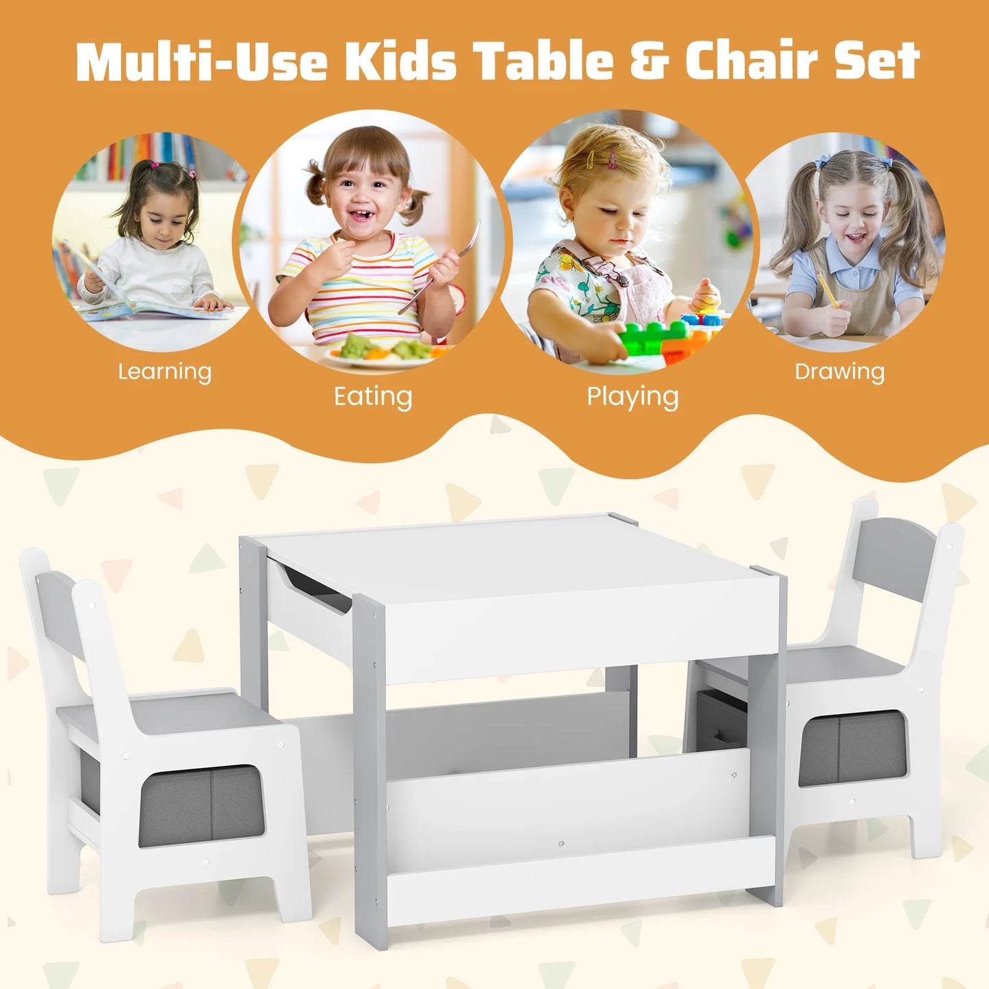 4-in-1 Kids Activity Table & Chair Set with Bookshelves and Storage Bins