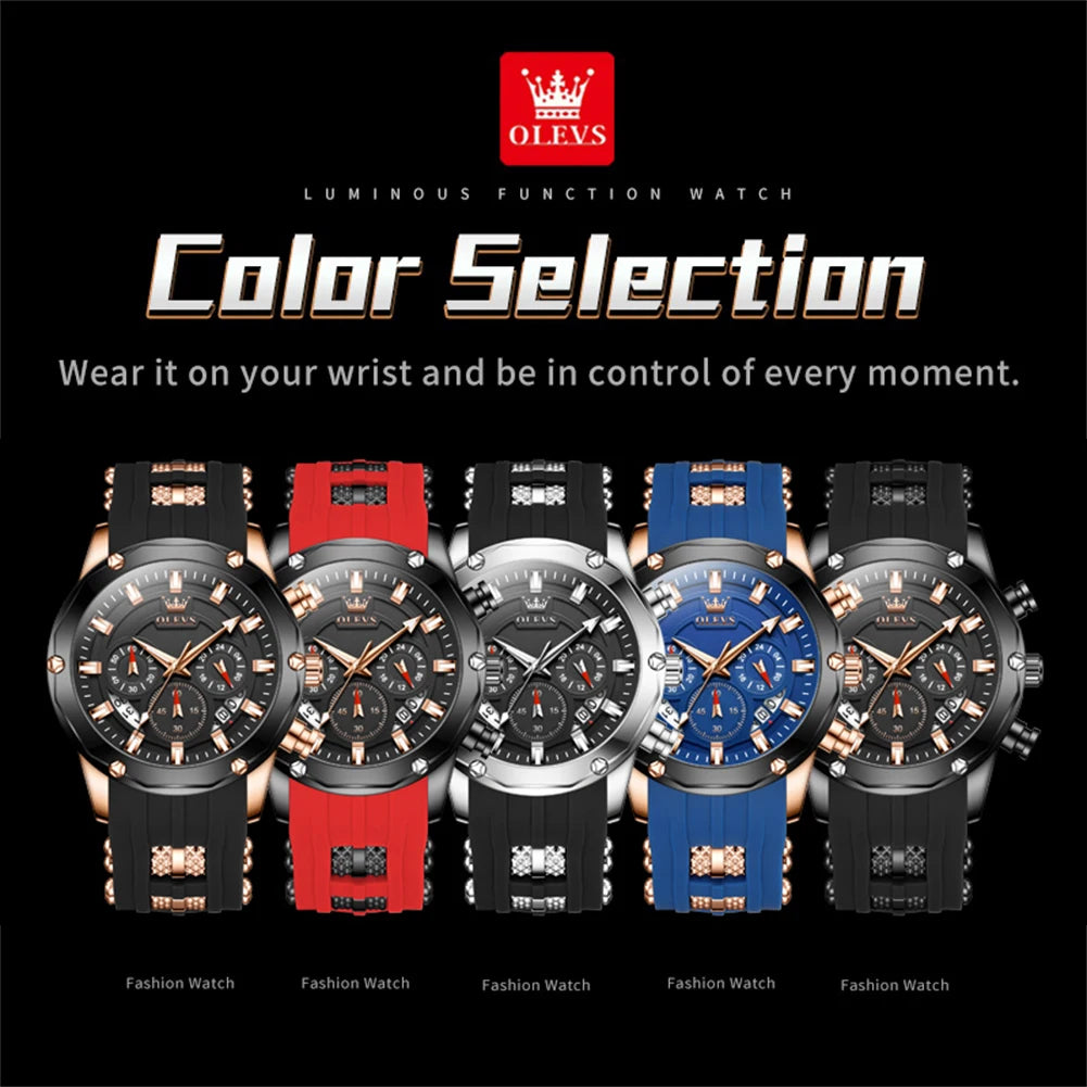 Men’s Luxury Chronograph Watch – Waterproof Silicone Strap Sports Watch