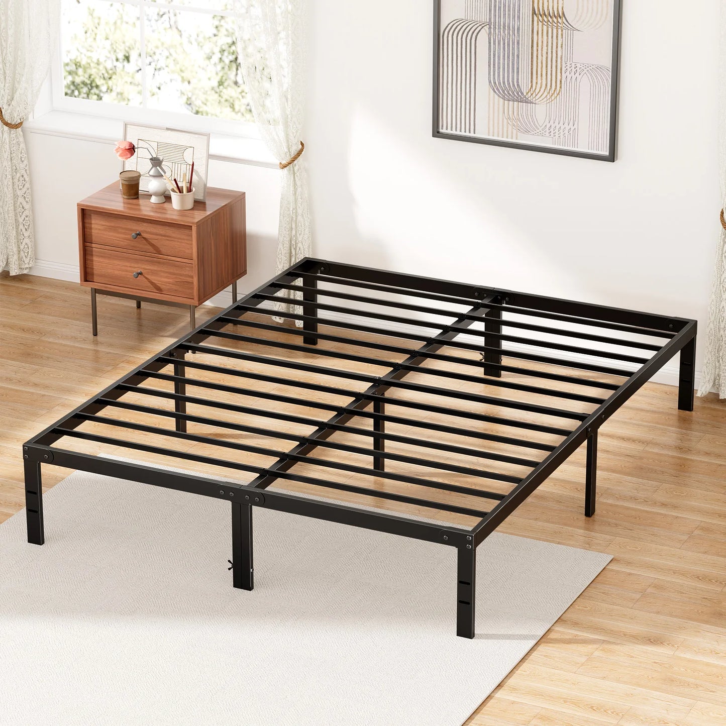 Heavy Duty Metal Platform Bed Frame with Storage Space