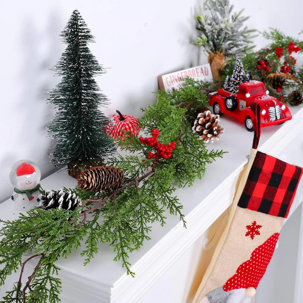 Christmas Garland With Red Berries Pine Cones Indoor Cedar