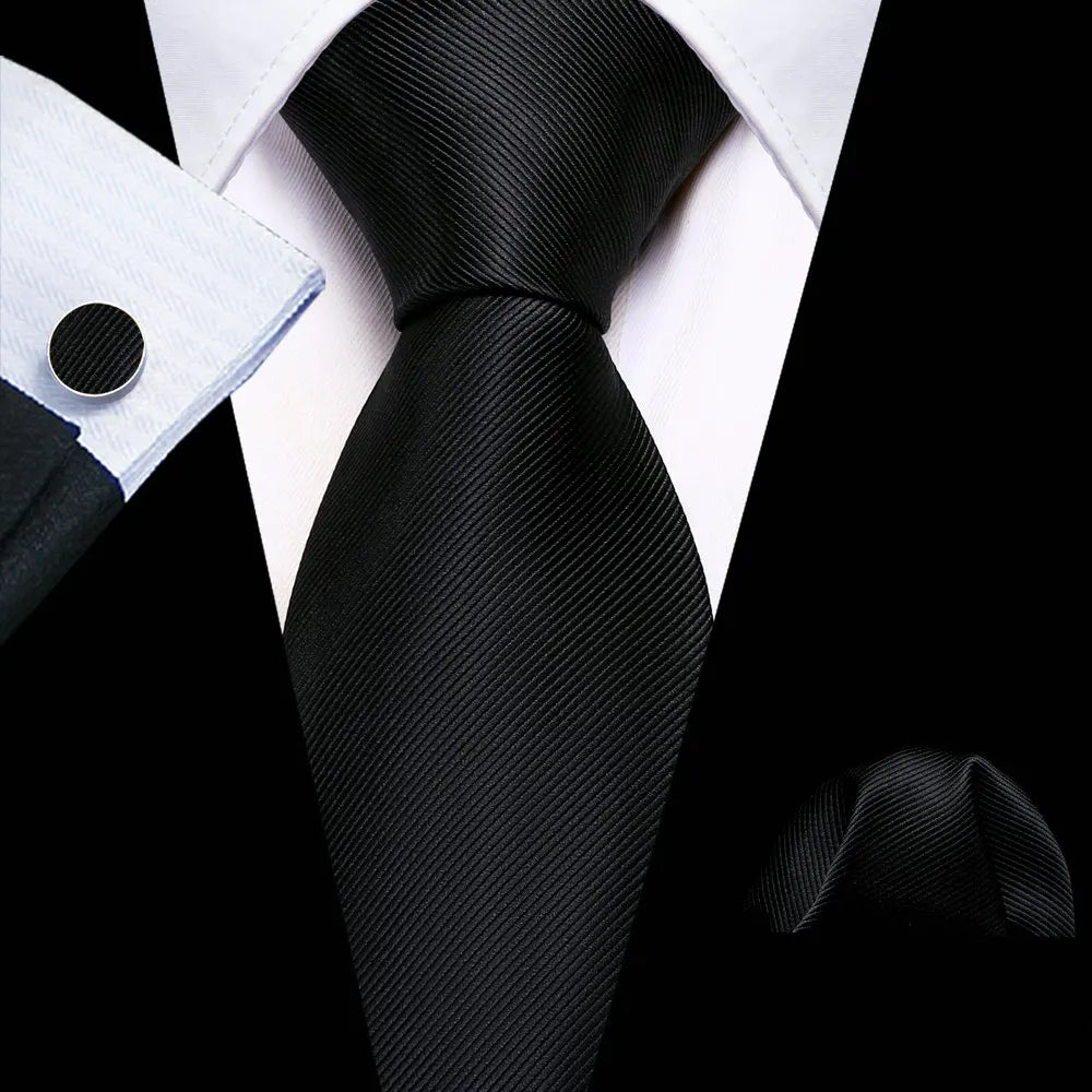 Luxury Men’s Silk Necktie Gift Set with Pocket Square, Cufflinks & Tie Clip