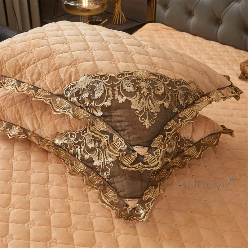 AIWINSURE-European Lace Velvet Bedspread Set, King Size, Queen Thickened Bed Cover, Soft Bed Skirt, Luxury, with 2 Pillowcases