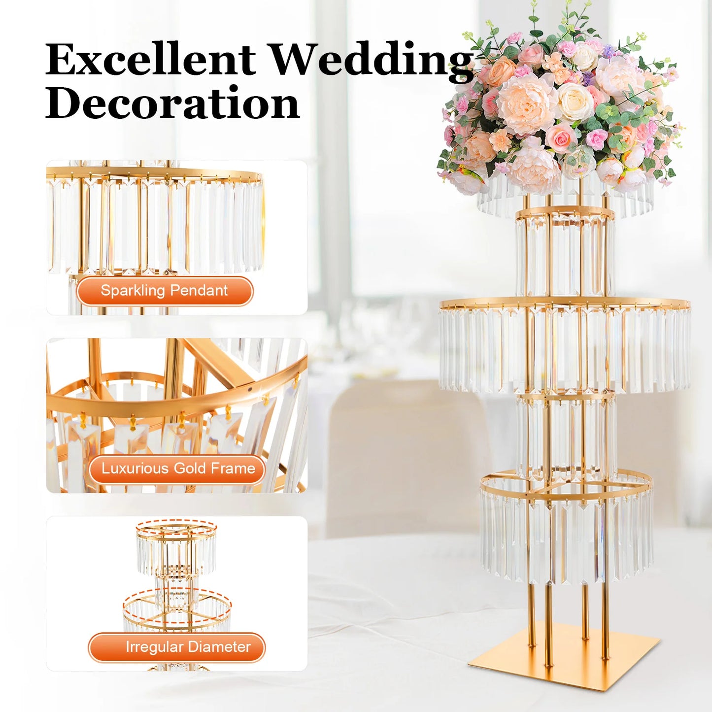 5 Tiers Acrylic Flower Stand Wedding Centerpiece Display Flower Holder Free Standing Decor for Parties, Banquets & Events