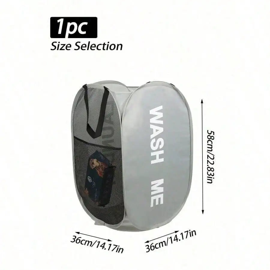 Foldable Mesh Laundry Hamper with Handles. Pop-Up Dirty Clothes Storage Basket