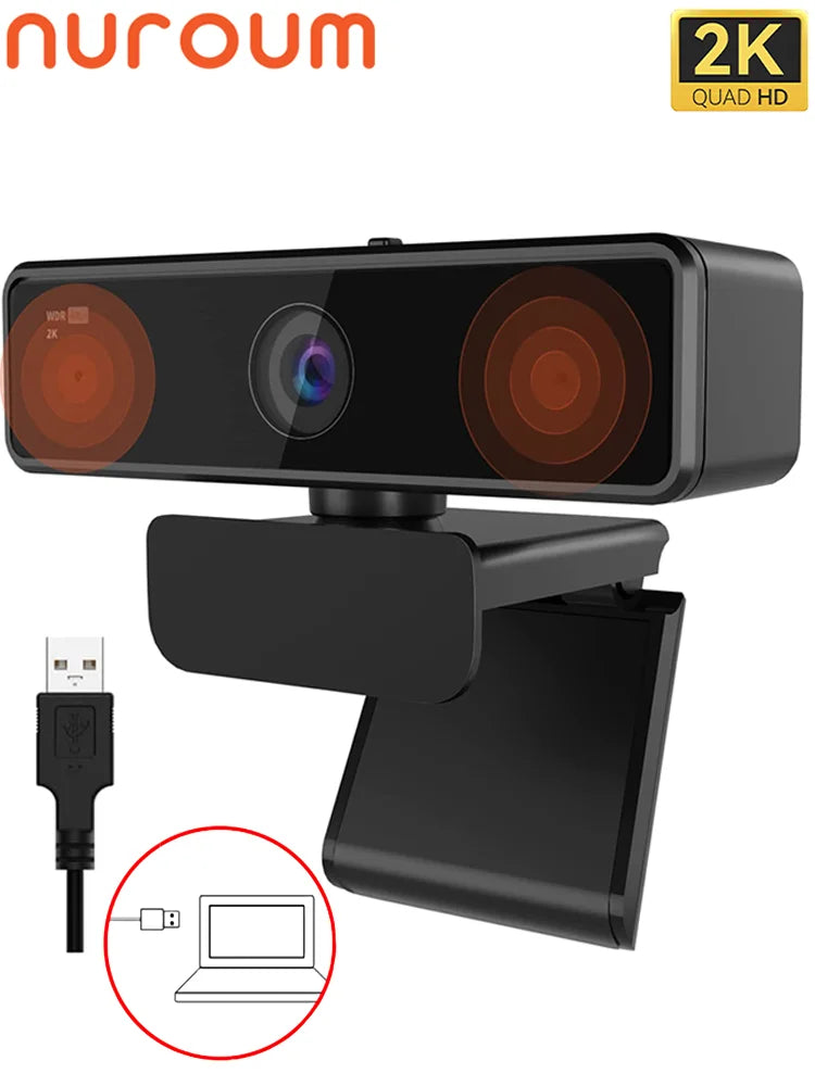 Nuroum 2K QHD 1440P AI Webcam with Noise-Canceling Microphones, Auto Focus & Privacy Cover