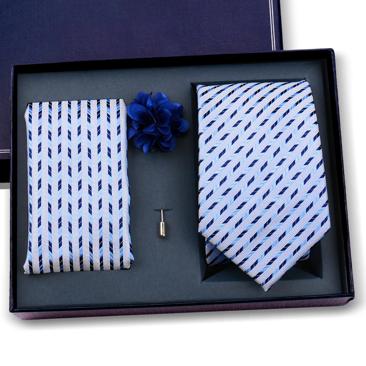 Luxury Men’s Paisley Necktie Gift Set. Silk Tie, Pocket Square, Cufflinks & Gift Box for Weddings & Business