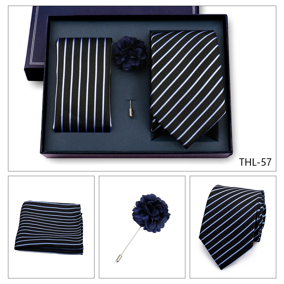 Luxury Men’s Paisley Necktie Gift Set. Silk Tie, Pocket Square, Cufflinks & Gift Box for Weddings & Business