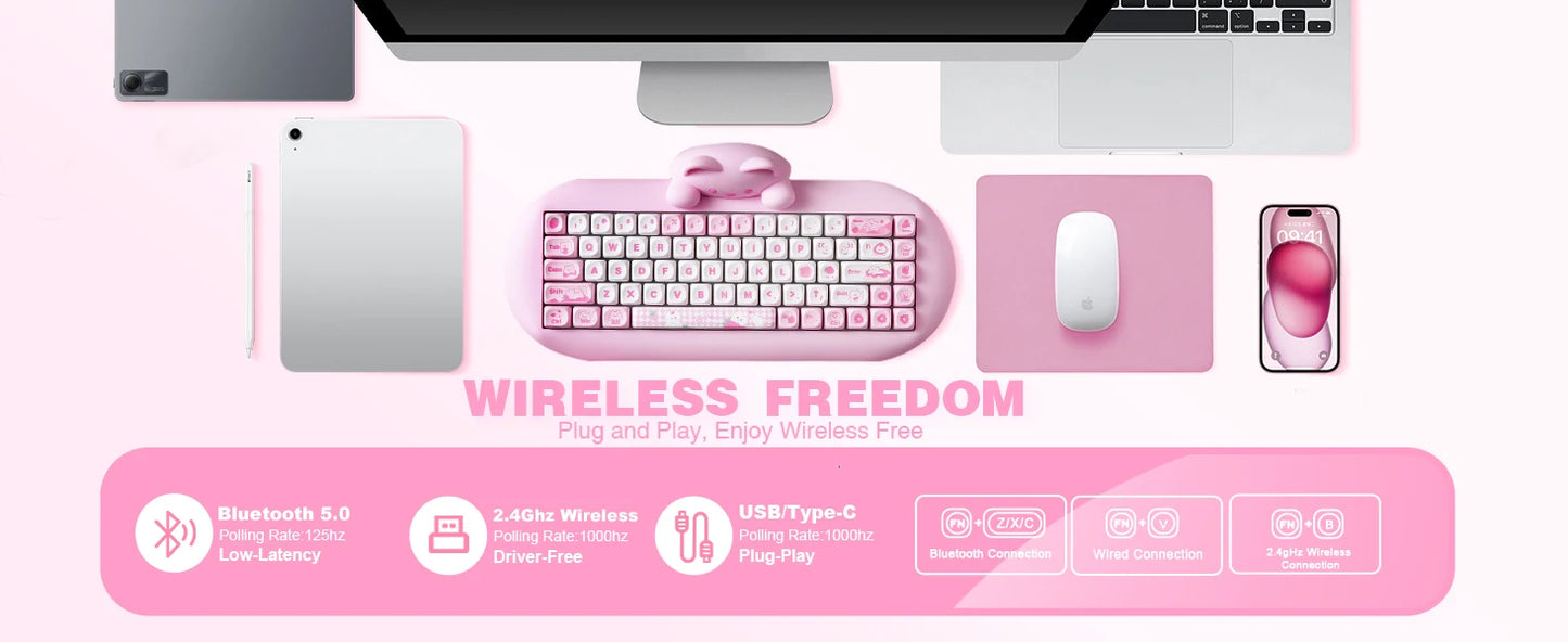 YUNZII C68 Wireless RGB Mechanical Keyboard .Cute Cat Edition