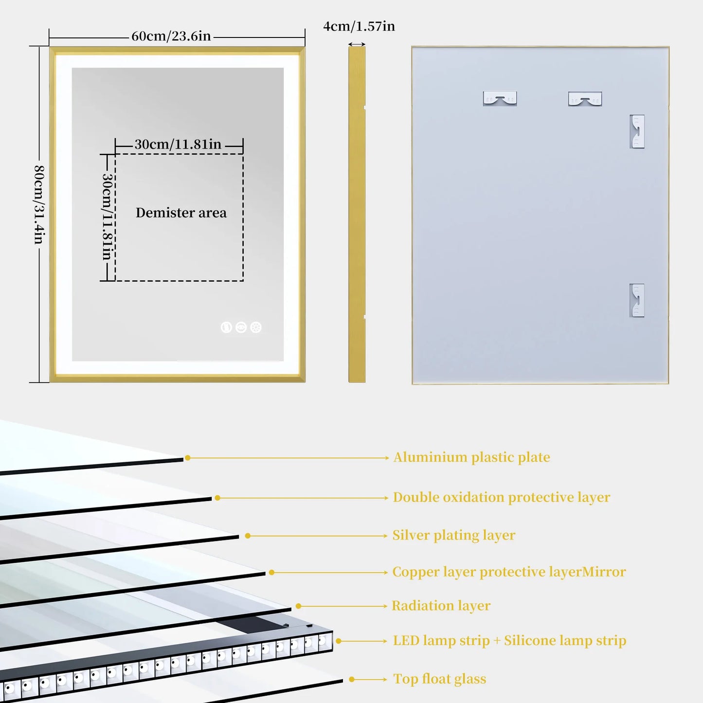 Luvodi Large Gold Framed Fogless Smart Dressing Mirror