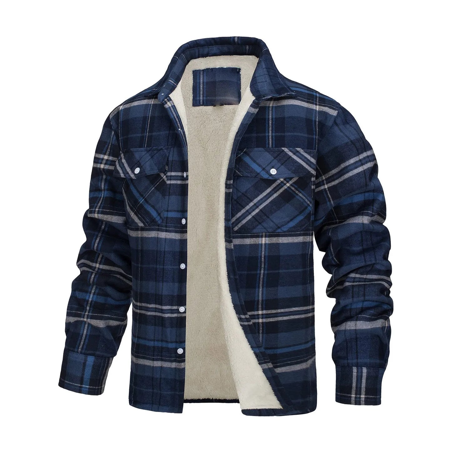 Men’s Sherpa Lined Plaid Flannel Jacket Warm Casual Button Up Coat