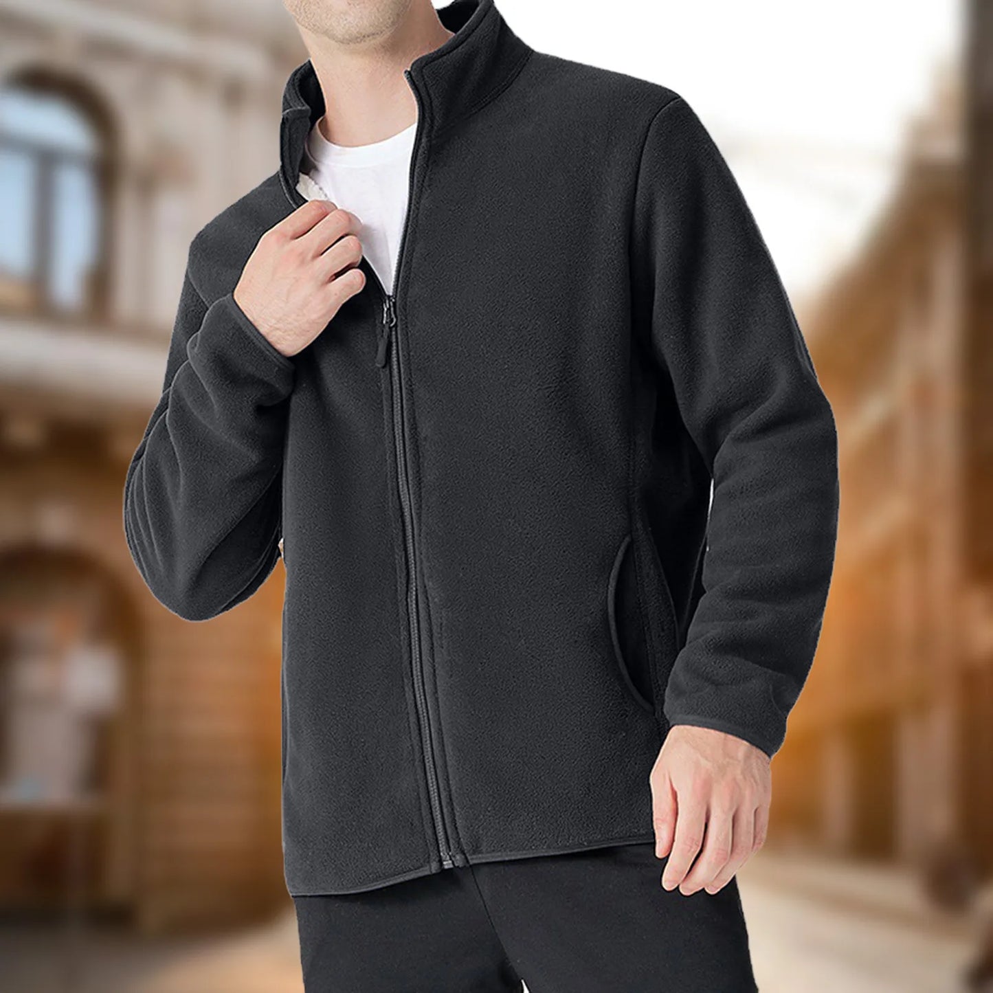 Men’s Warm Fleece Zip Up Jacket .Casual Autumn and Winter Coat