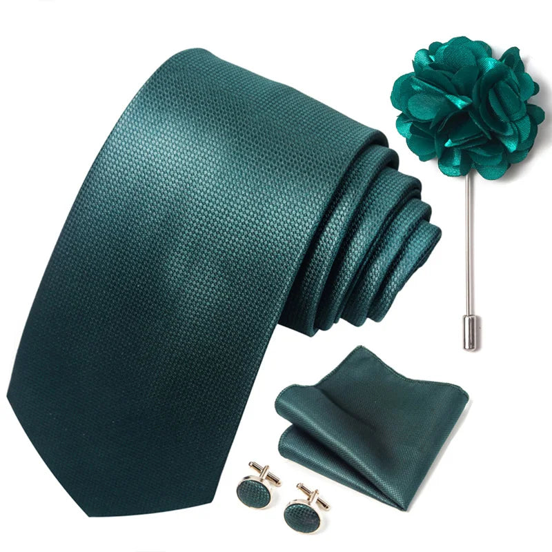 Luxury Green Floral Men’s Necktie Set .Tie, Pocket Square & Cufflinks