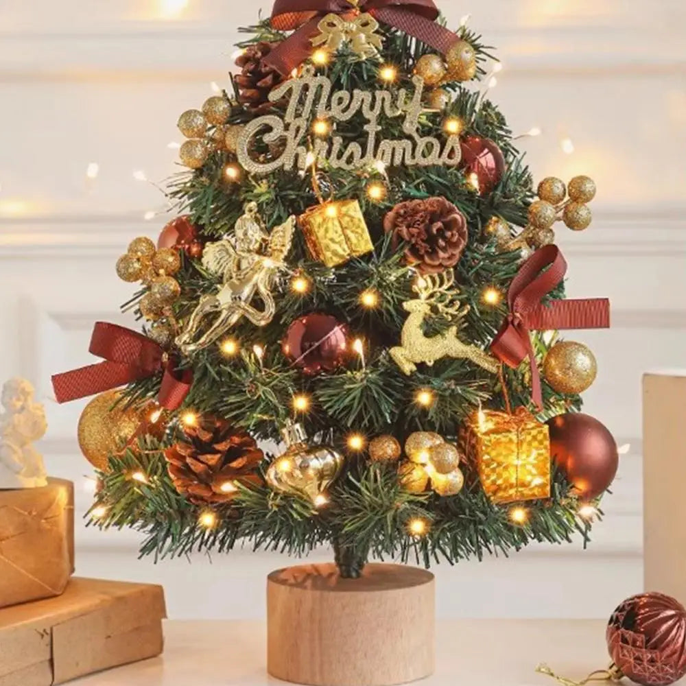 Decorated Tabletop Artificial Christmas Tree. Mini Pre-Decorated Holiday Tree with LED Lights, Ornaments & Star Topper