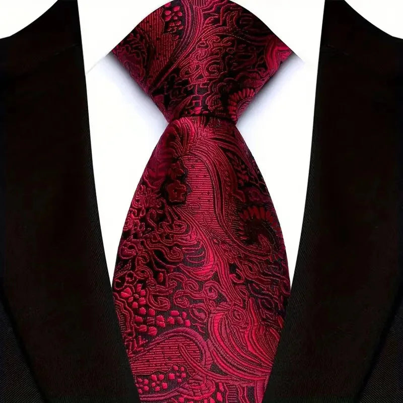 Luxury Red Paisley Men’s Tie. Classic Business and Wedding Necktie