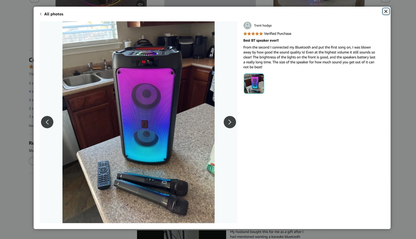 Portable Wireless Bluetooth Karaoke Speaker with 2 Microphones, RGB Lights & Deep Bass Sound System