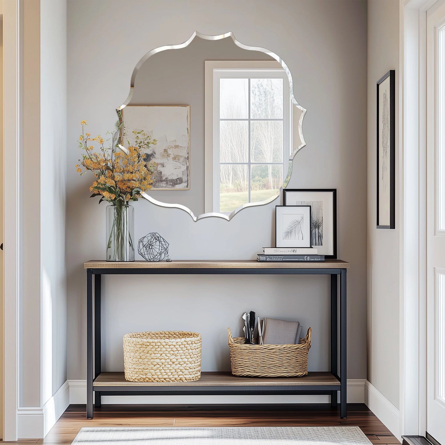 Wisfor Scalloped Edge Beveled Frameless Bathroom Wall Mirror for Living romm, Bedroom, Entrance