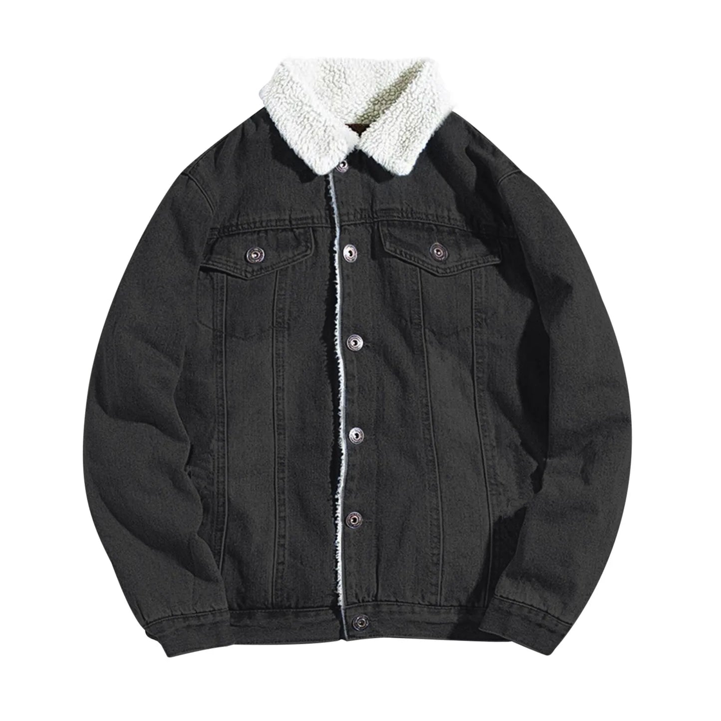 Vintage Sherpa Lined Men’s Trucker Jacket . Warm Casual Denim Coat for Everyday Comfort